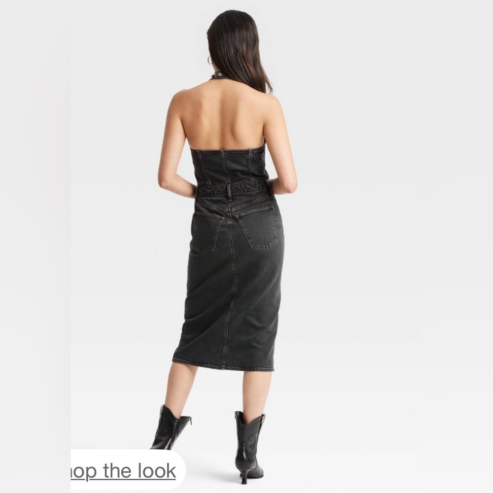 Universal Thread Woman’s Black Wash Denim Halter/Open Back Midi Dress Size 2 NWT - Picture 2 of 10